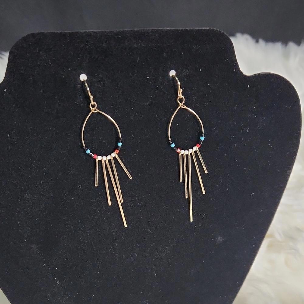 Gold Teardrop Dangle Earrings with Cascading Bars